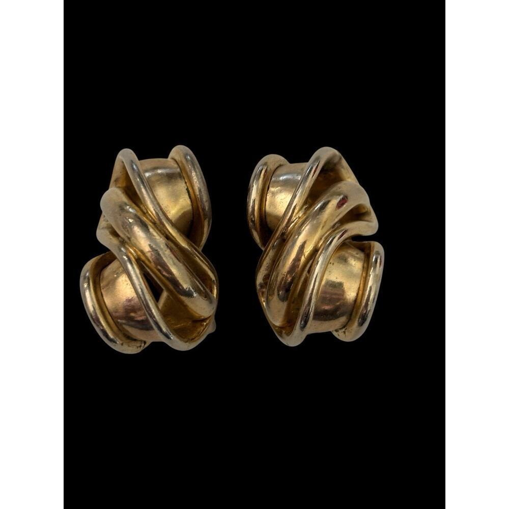 1960s BARTEK (Stephen R. 1912-1995) Modernist Swirl Golden Clip-on Earrings